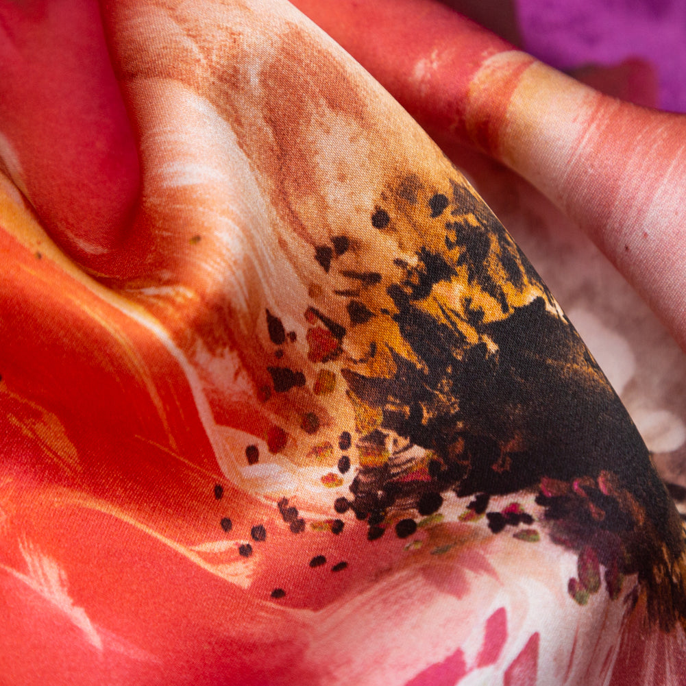 Mood Exclusive Italian Pink, Orange and Blue Painterly Floral Digitally Printed Silk Charmeuse