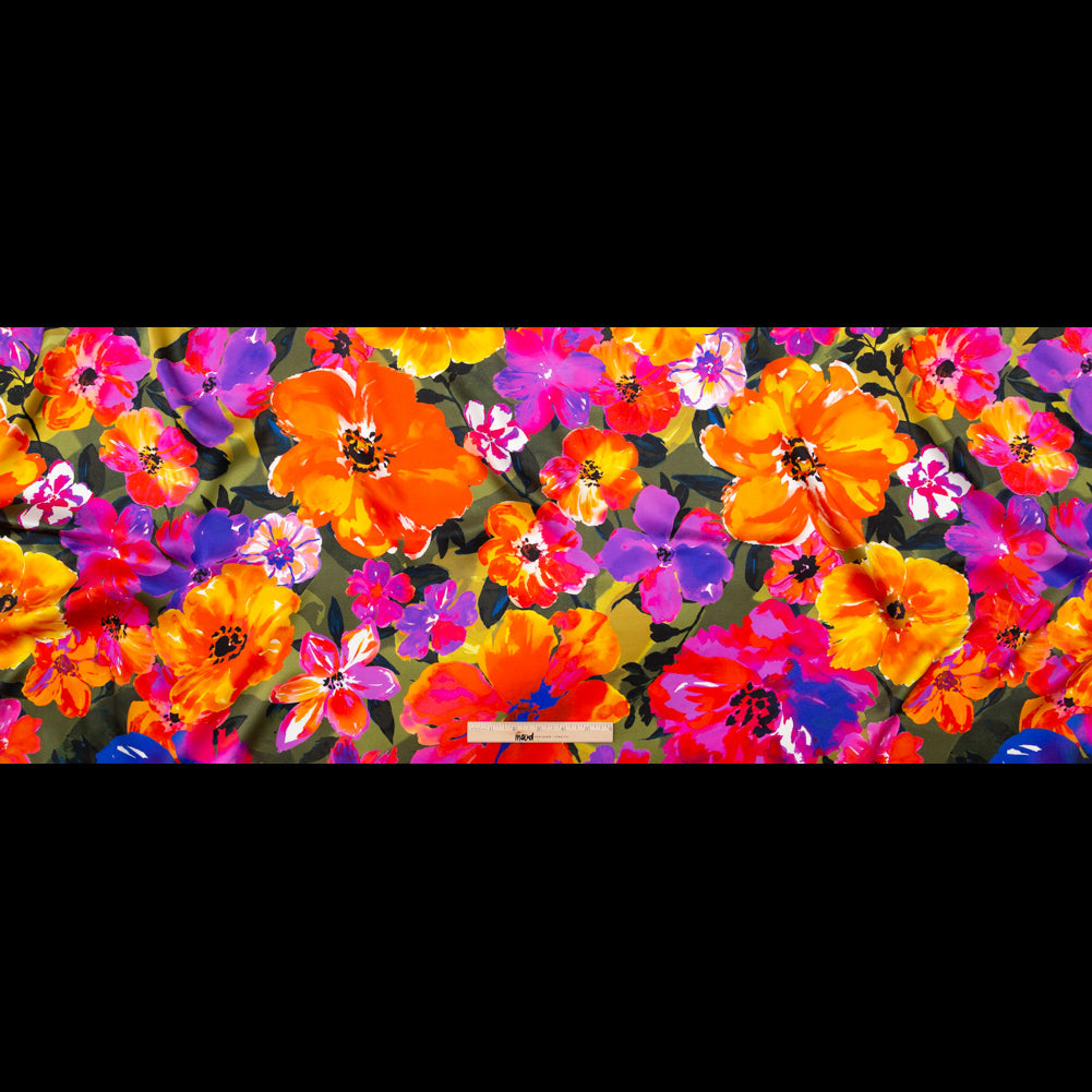 Mood Exclusive Italian Proper Pink and Tangy Orange Floral Digitally Printed Silk Charmeuse