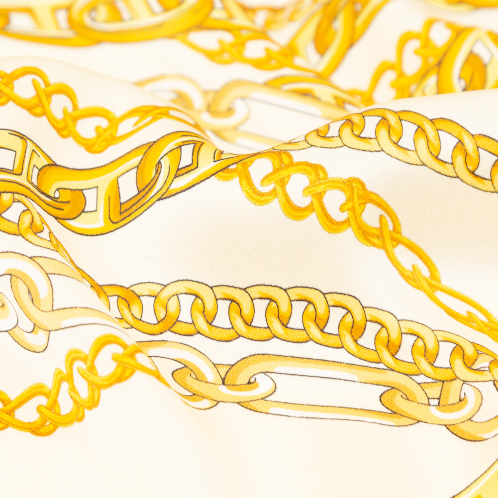 Mood Exclusive Italian Chino Green and Gold Chains Digitally Printed Silk Charmeuse