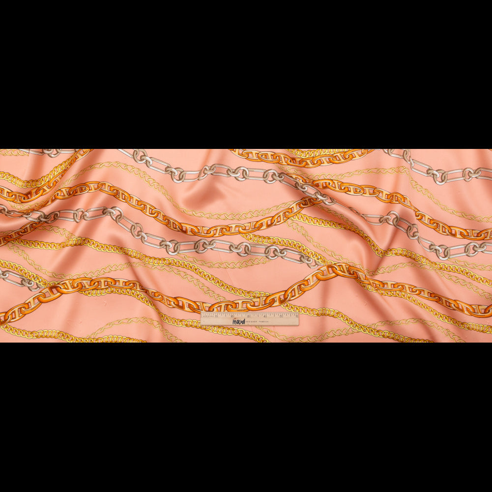 Mood Exclusive Italian Pink and Gold Chains Digitally Printed Silk Charmeuse