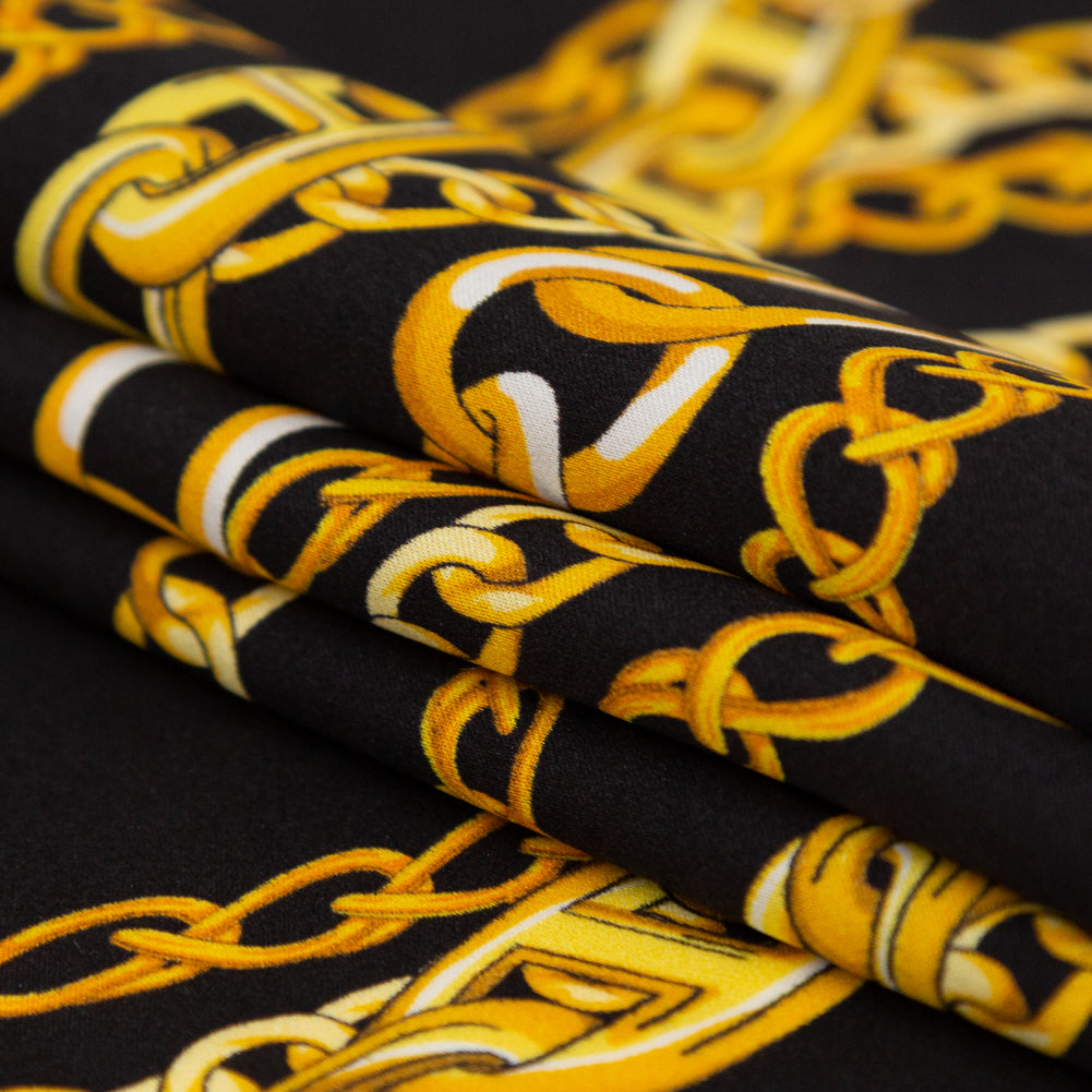 Mood Exclusive Italian Black Bean and Gold Chains Digitally Printed Silk Charmeuse