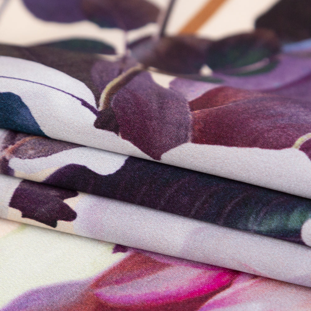 Mood Exclusive Italian Brown, Evening Rose and Mint Floral Border Digitally Printed Silk Charmeuse