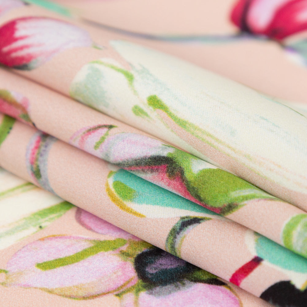 Mood Exclusive Italian Pink Silk Charmeuse with Central Digitally Printed Florals