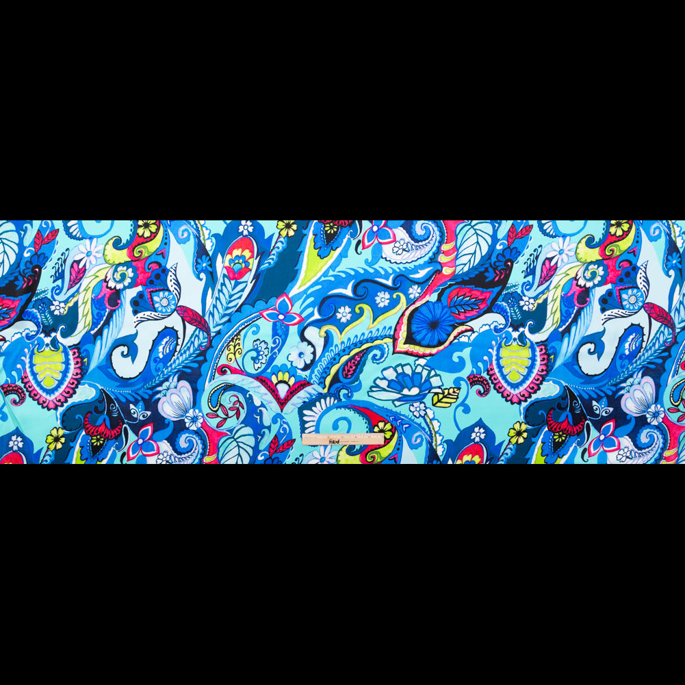 Mood Exclusive Italian Baleine Blue, Lime and Azalea Pink Paisley Digitally Printed Silk Charmeuse