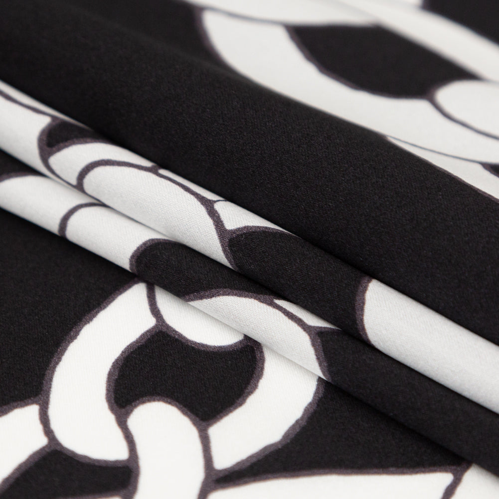 Mood Exclusive Italian Black and White Large Chains Digitally Printed Silk Charmeuse