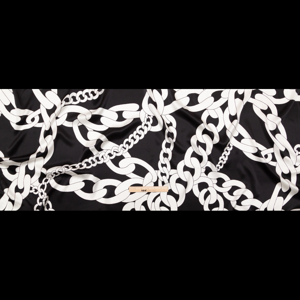 Mood Exclusive Italian Black and White Large Chains Digitally Printed Silk Charmeuse