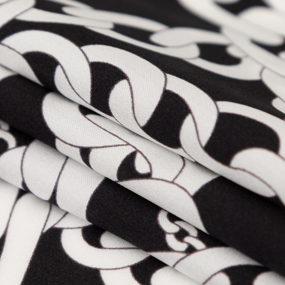 Mood Exclusive Italian Black and White Chains Digitally Printed Silk Charmeuse