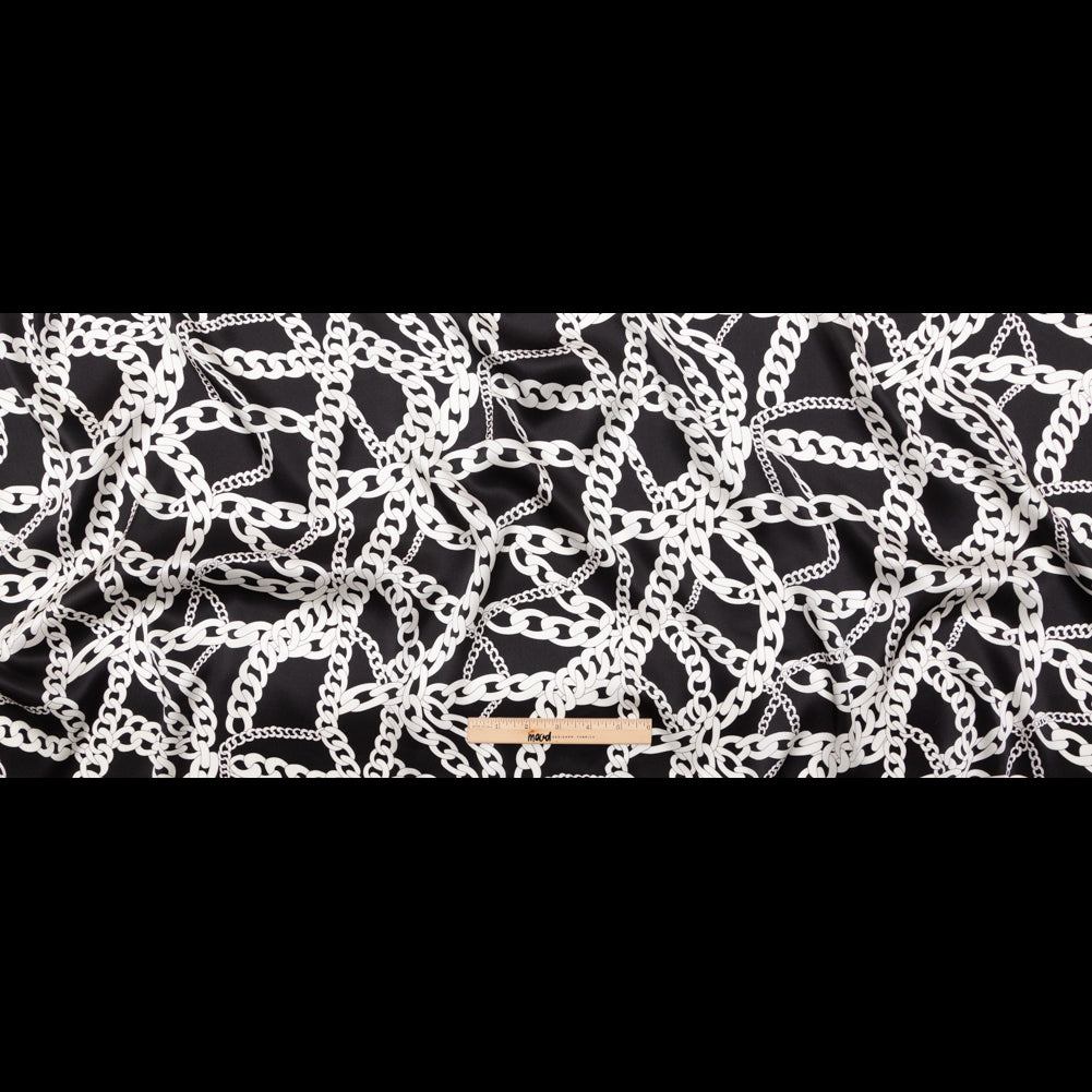 Mood Exclusive Italian Black and White Chains Digitally Printed Silk Charmeuse