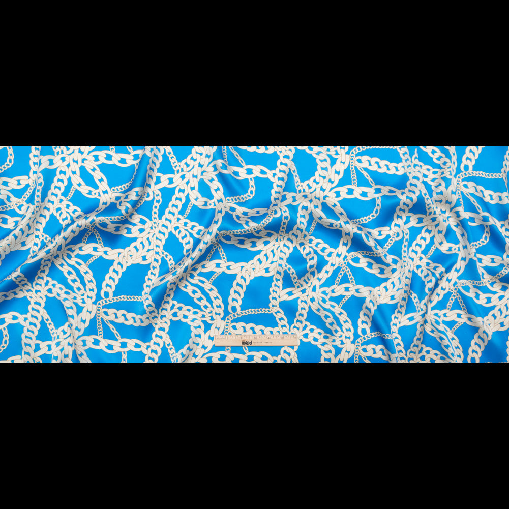 Mood Exclusive Italian Light Blue and Oatmeal Chains Digitally Printed Silk Charmeuse
