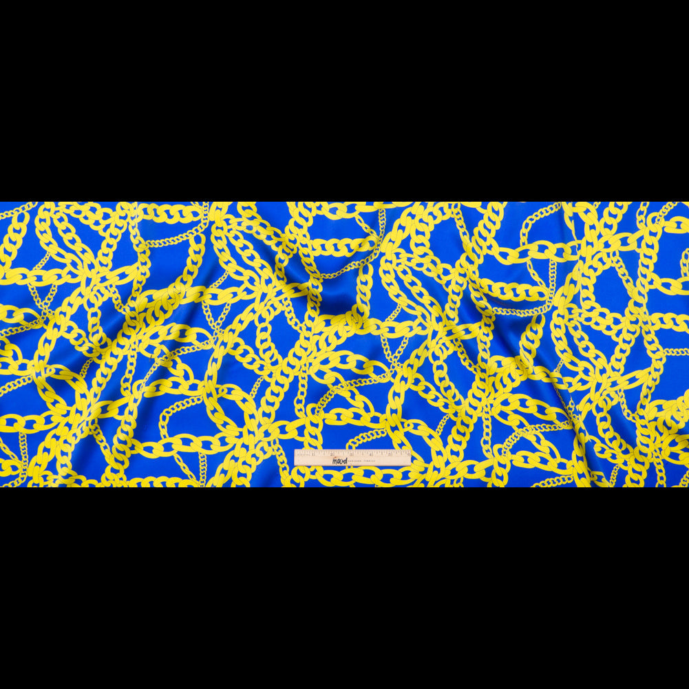 Mood Exclusive Italian Blue and Yellow Chains Digitally Printed Silk Charmeuse