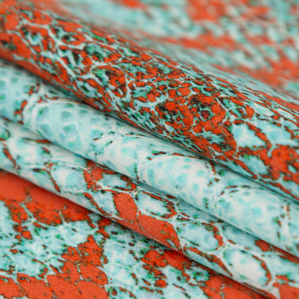 Mood Exclusive Italian Aqua and Chili Python Printed Silk Charmeuse