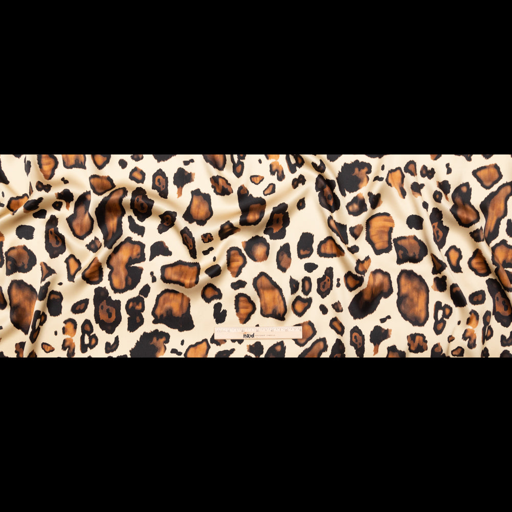 Mood Exclusive Italian Natural and Brown Abstract Digitally Printed Silk Charmeuse