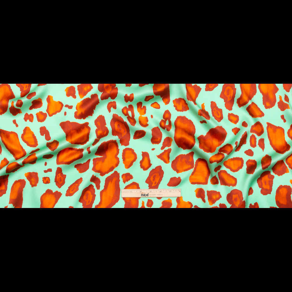 Mood Exclusive Italian Mint, Red and Orange Abstract Digitally Printed Silk Charmeuse