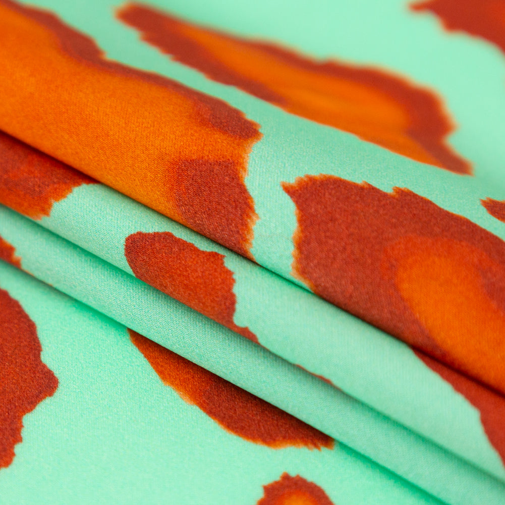 Mood Exclusive Italian Mint, Red and Orange Abstract Digitally Printed Silk Charmeuse