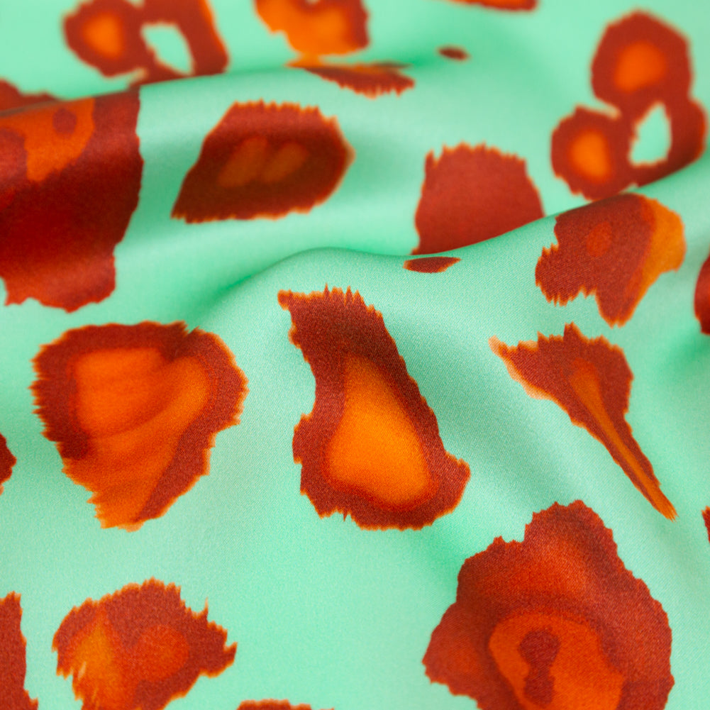 Mood Exclusive Italian Mint, Red and Orange Abstract Digitally Printed Silk Charmeuse