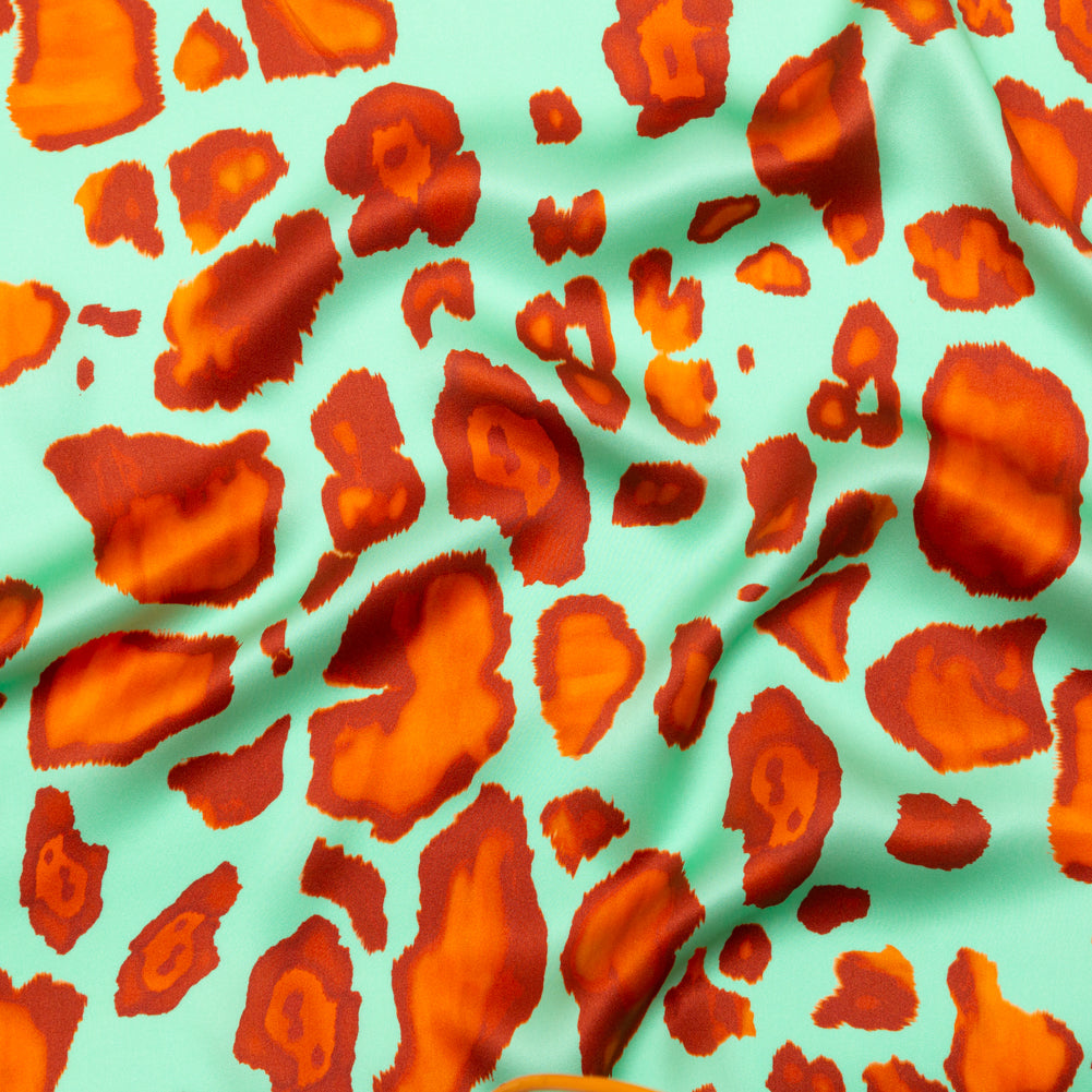 Mood Exclusive Italian Mint, Red and Orange Abstract Digitally Printed Silk Charmeuse