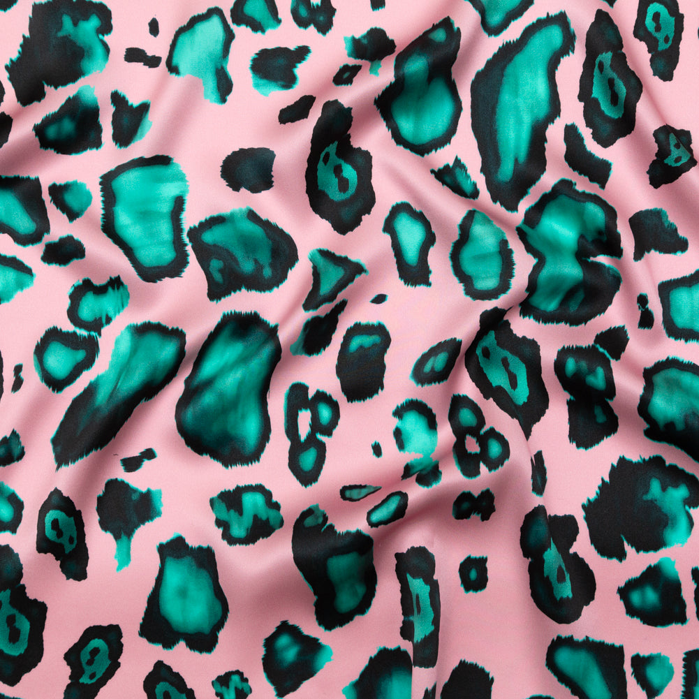Mood Exclusive Italian Pink and Turquoise Abstract Digitally Printed Silk Charmeuse