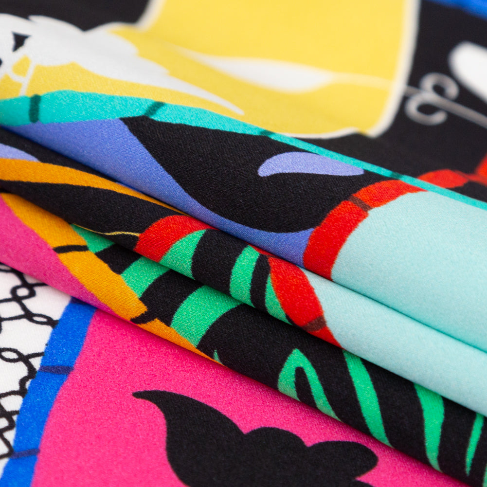 Mood Exclusive Italian Multicolor Patchwork Pattern Play Digitally Printed Silk Charmeuse