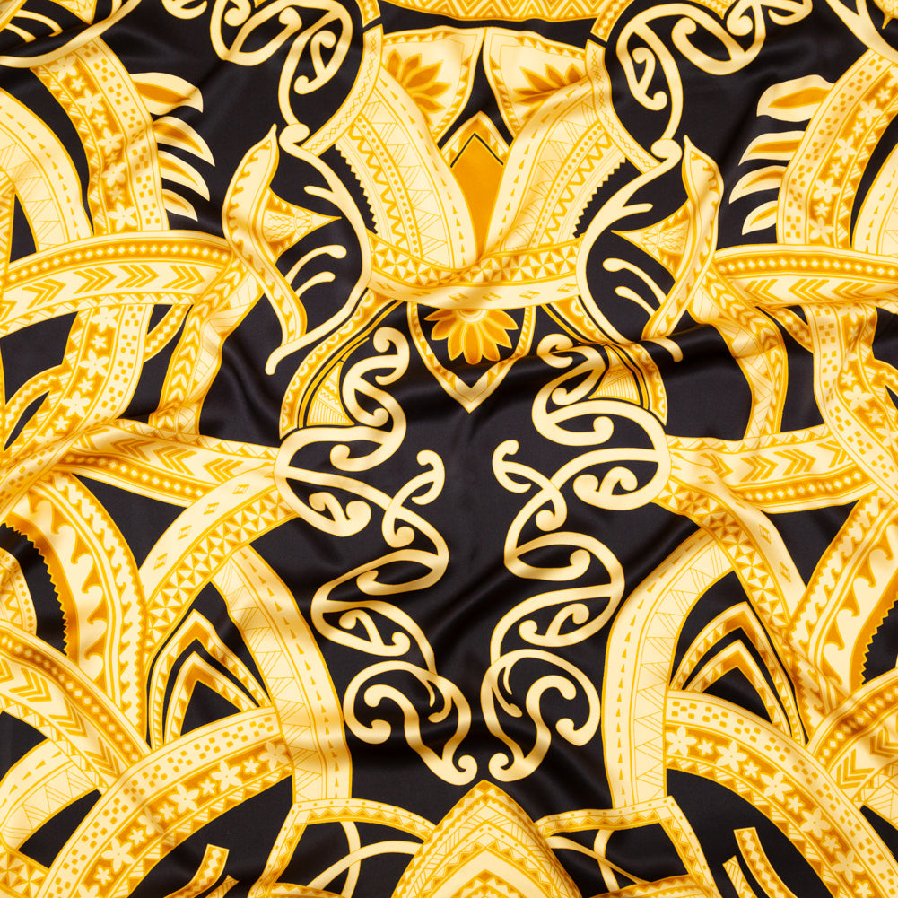 Mood Exclusive Italian Black and Golden Spice Large-Scale Digitally Printed Silk Charmeuse Panel