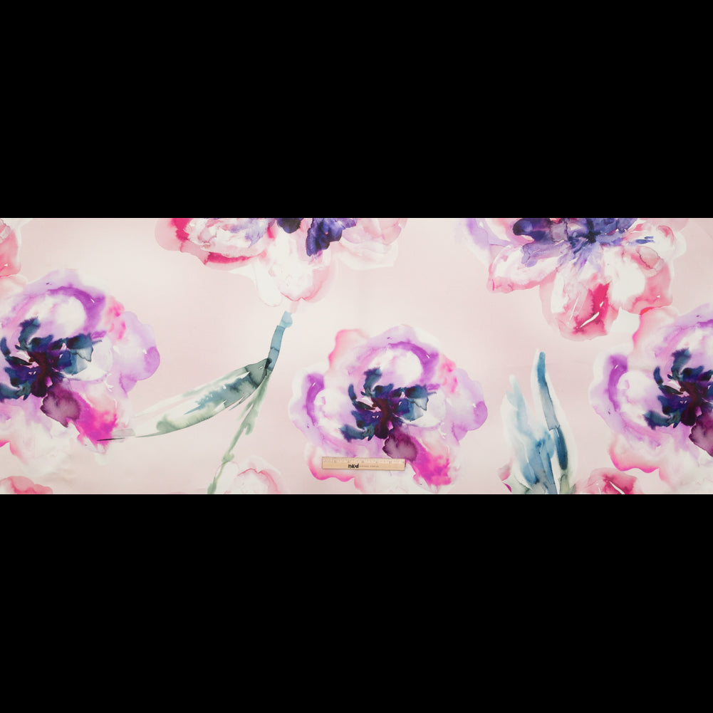 Mood Exclusive Italian Barely Pink and Red Violet Watercolor Floral Silk Organza