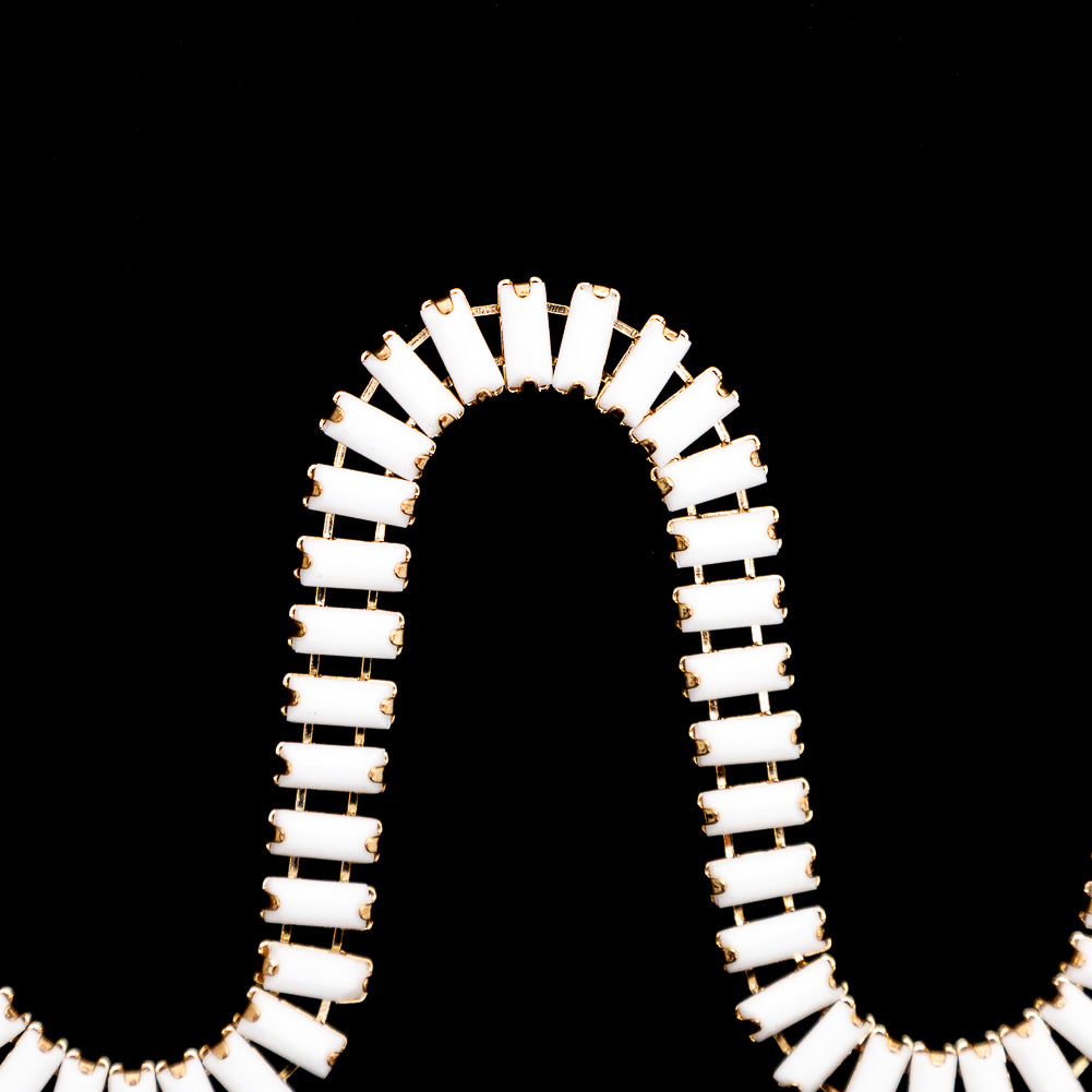 Italian White and Gold Baguette Chain Trim - 0.25"
