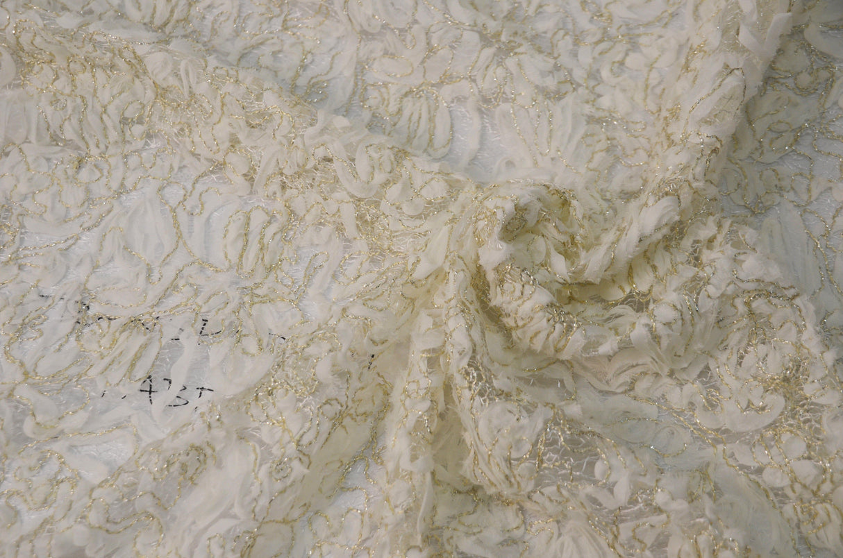 Enchanted Sheer Polyester Fabric - Metallic Floral Embroidery, 52" Width (1 Yard)