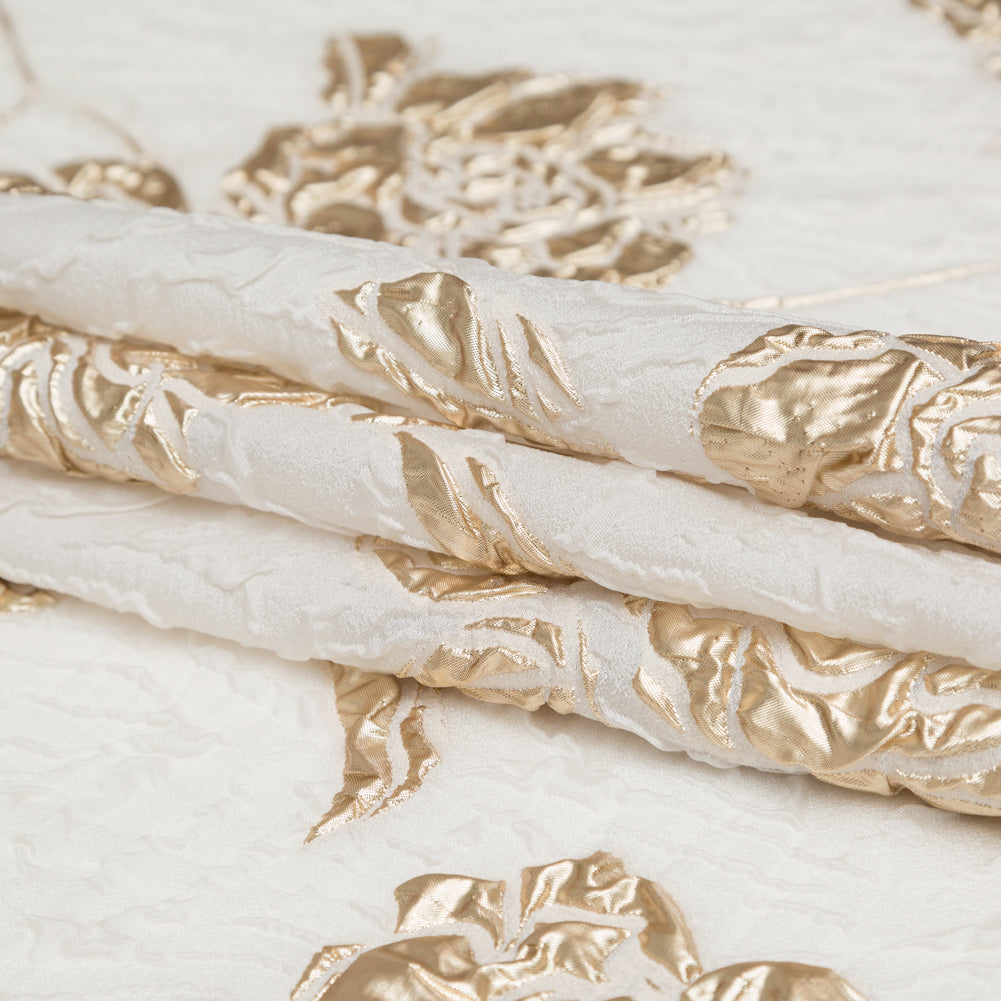 Metallic Bright Gold and Snow White Rosy Luxury Brocade