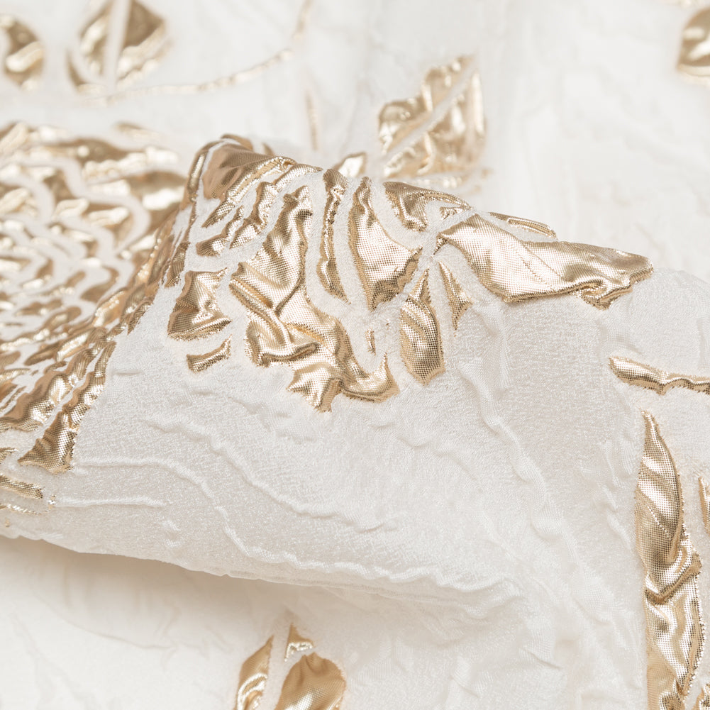 Metallic Bright Gold and Snow White Rosy Luxury Brocade