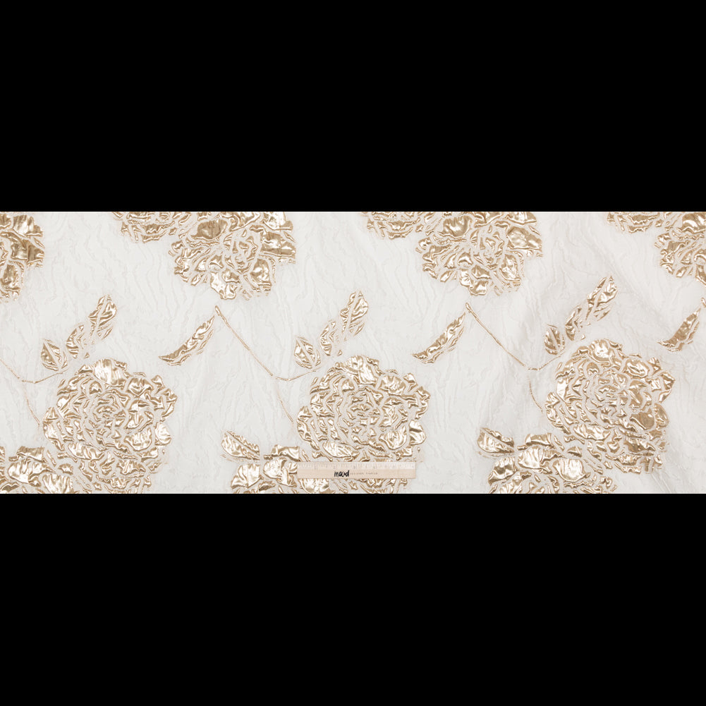 Metallic Bright Gold and Snow White Rosy Luxury Brocade