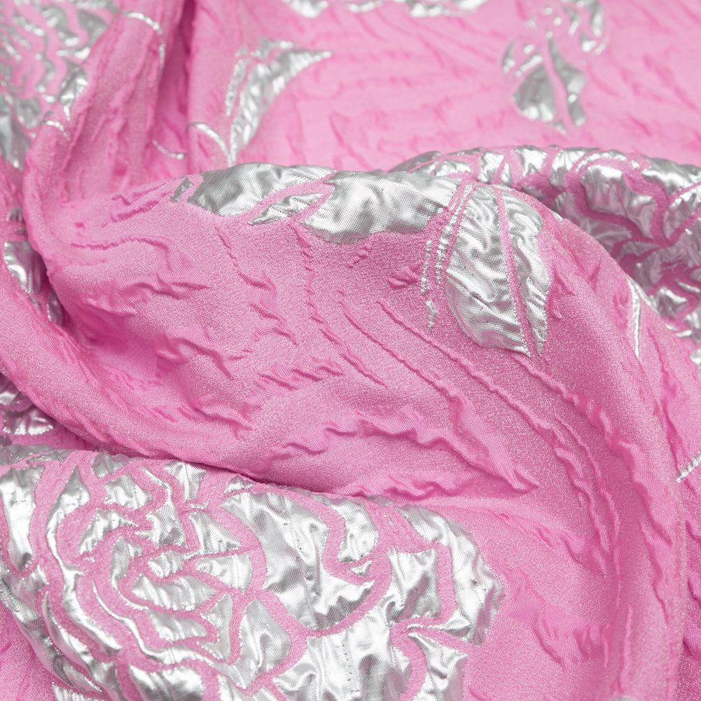Metallic Silver and Wild Orchid Rosy Luxury Brocade