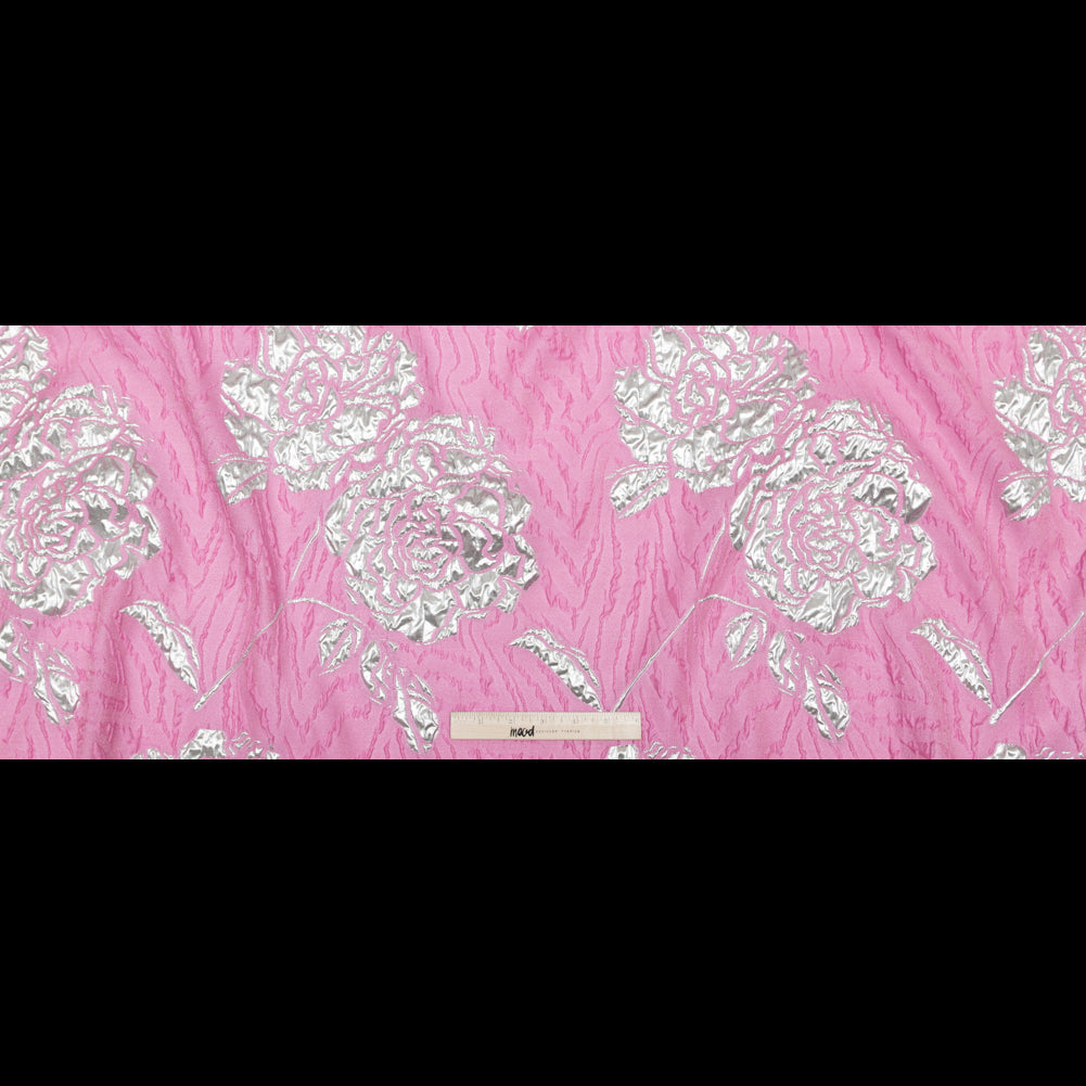 Metallic Silver and Wild Orchid Rosy Luxury Brocade
