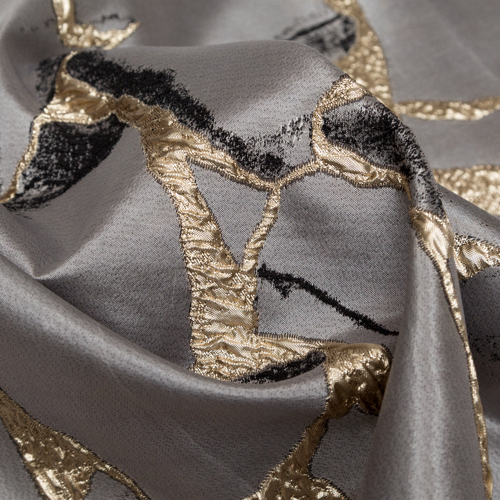 Metallic Gold, London Fog and Black Satin-Faced Abstract Luxury Brocade