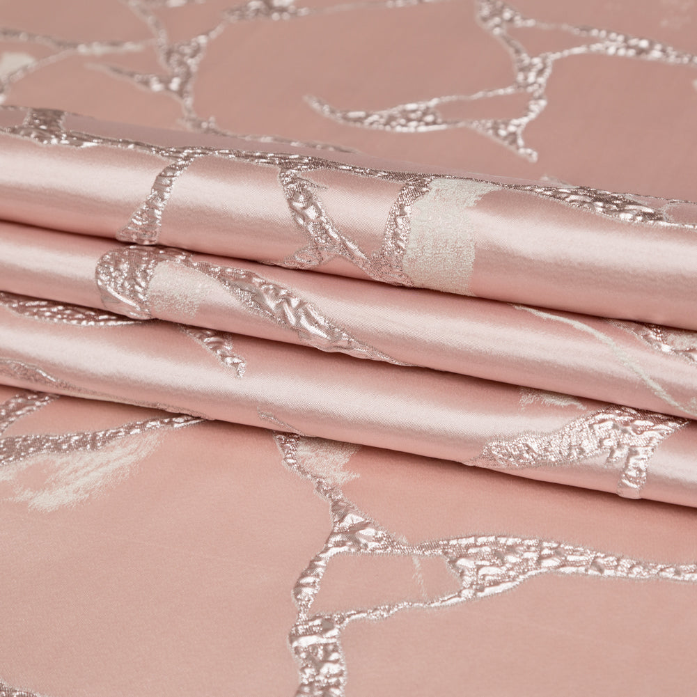 Metallic Dynasty Pink, Misty Rose and Shell Satin-Faced Abstract Luxury Brocade