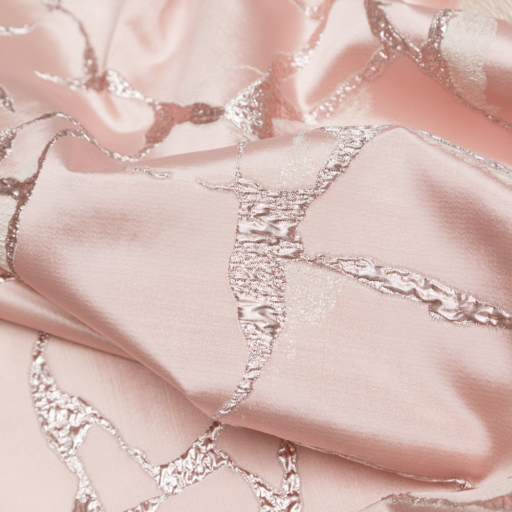 Metallic Dynasty Pink, Misty Rose and Shell Satin-Faced Abstract Luxury Brocade