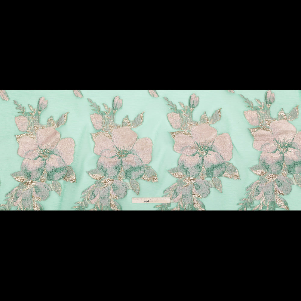 Metallic Bright Gold, Green Spruce, Adobe Rose and Lily Pad Floral Luxury Organza Brocade