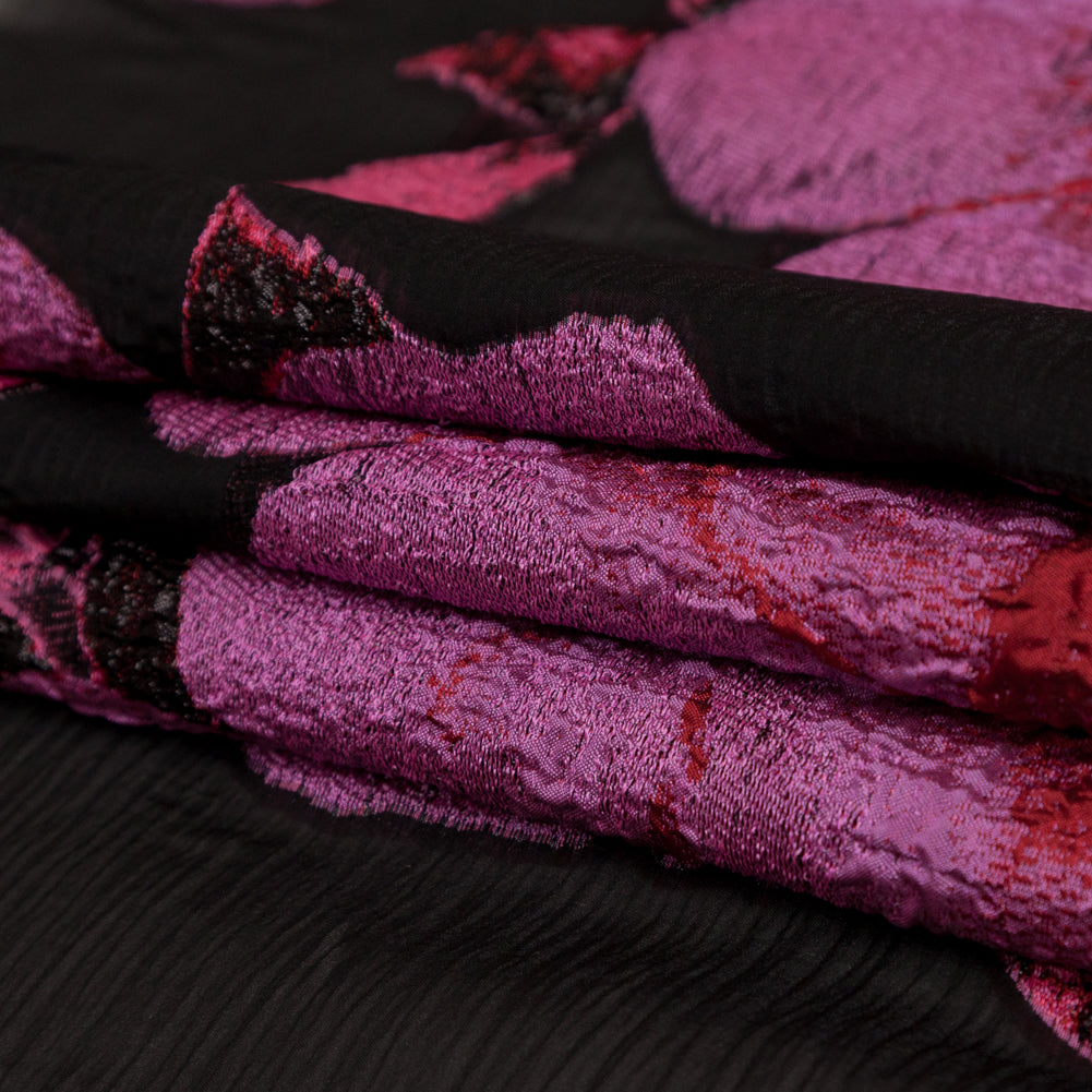Metallic Black, Pink and Red Floral Luxury Organza Brocade