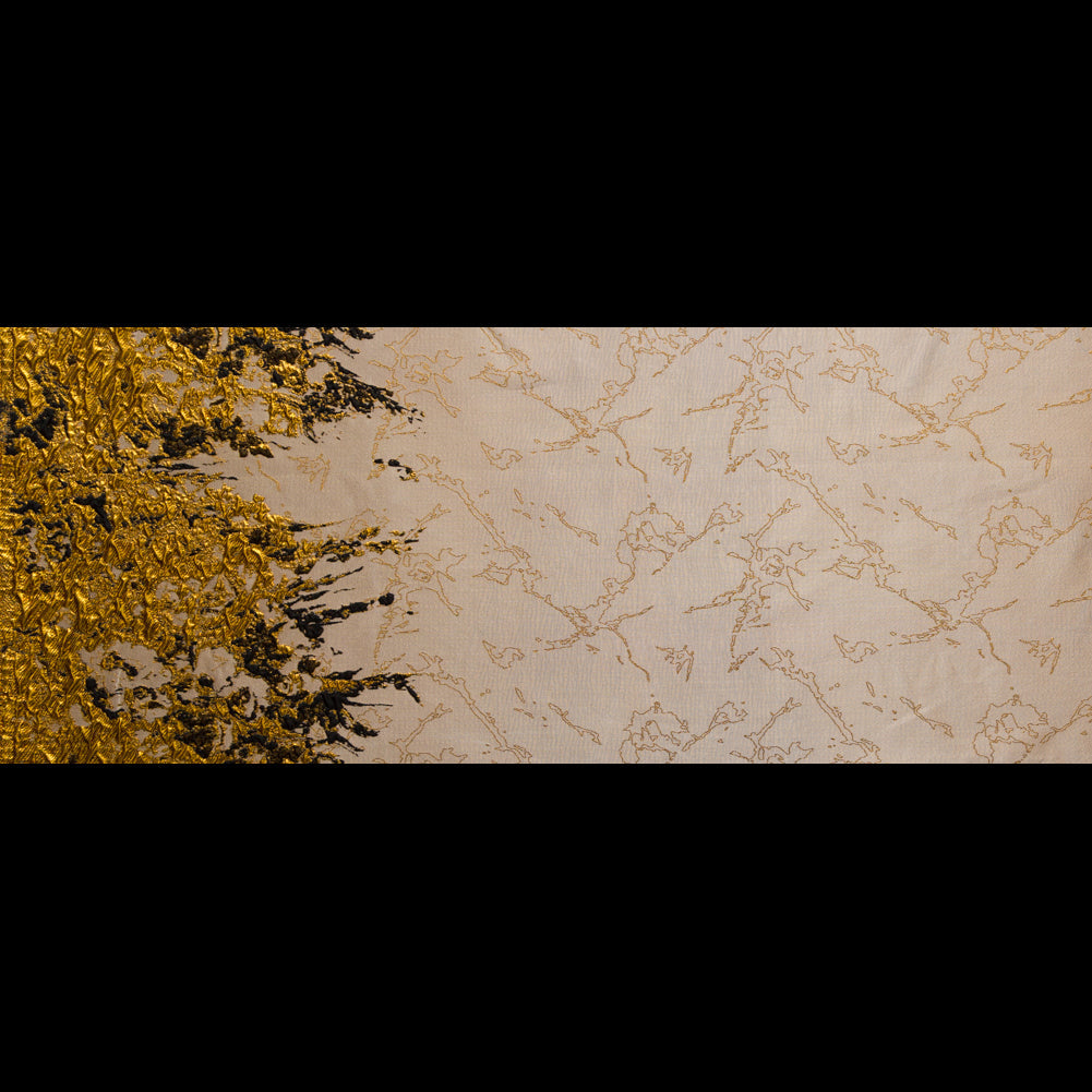 Metallic Bright Gold and Toasted Almond Abstract Border Brocade