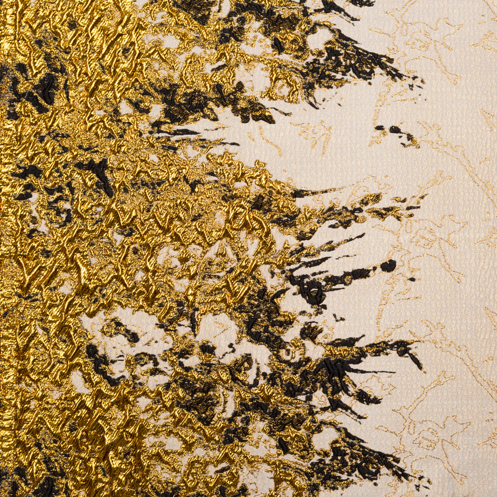 Metallic Bright Gold and Toasted Almond Abstract Border Brocade