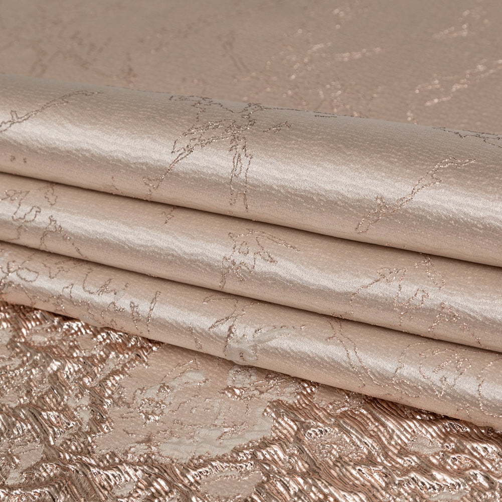 Metallic Peach Blush, Pink Salt and Champagne Abstract Border Brocade