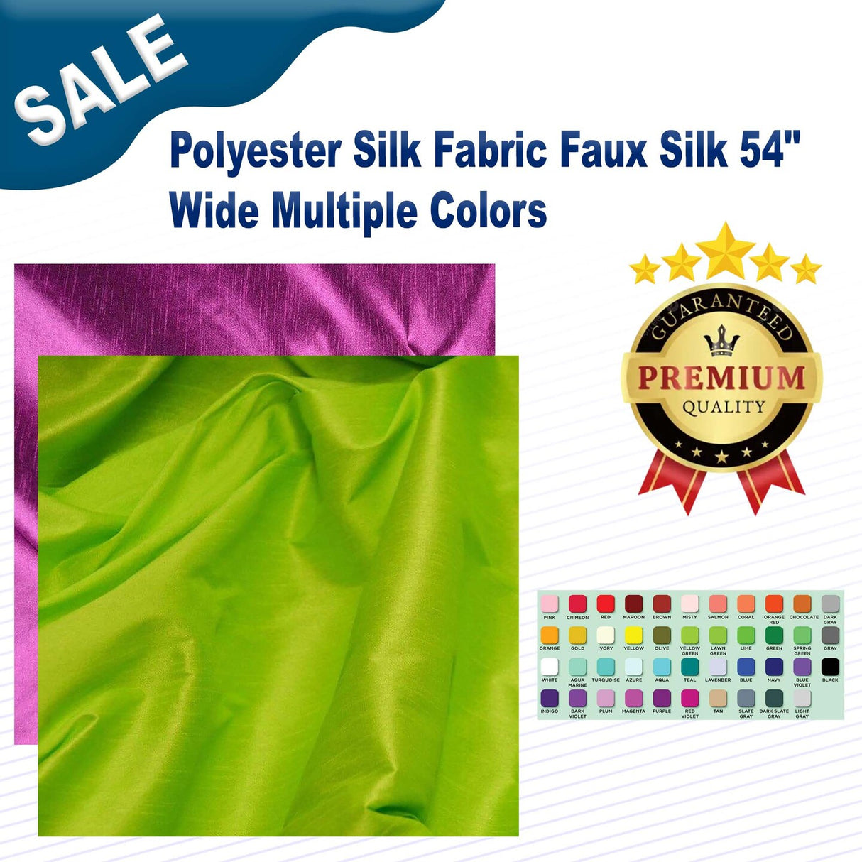 Polyester Silk Fabric Faux Silk 54" Wide Multiple Colors