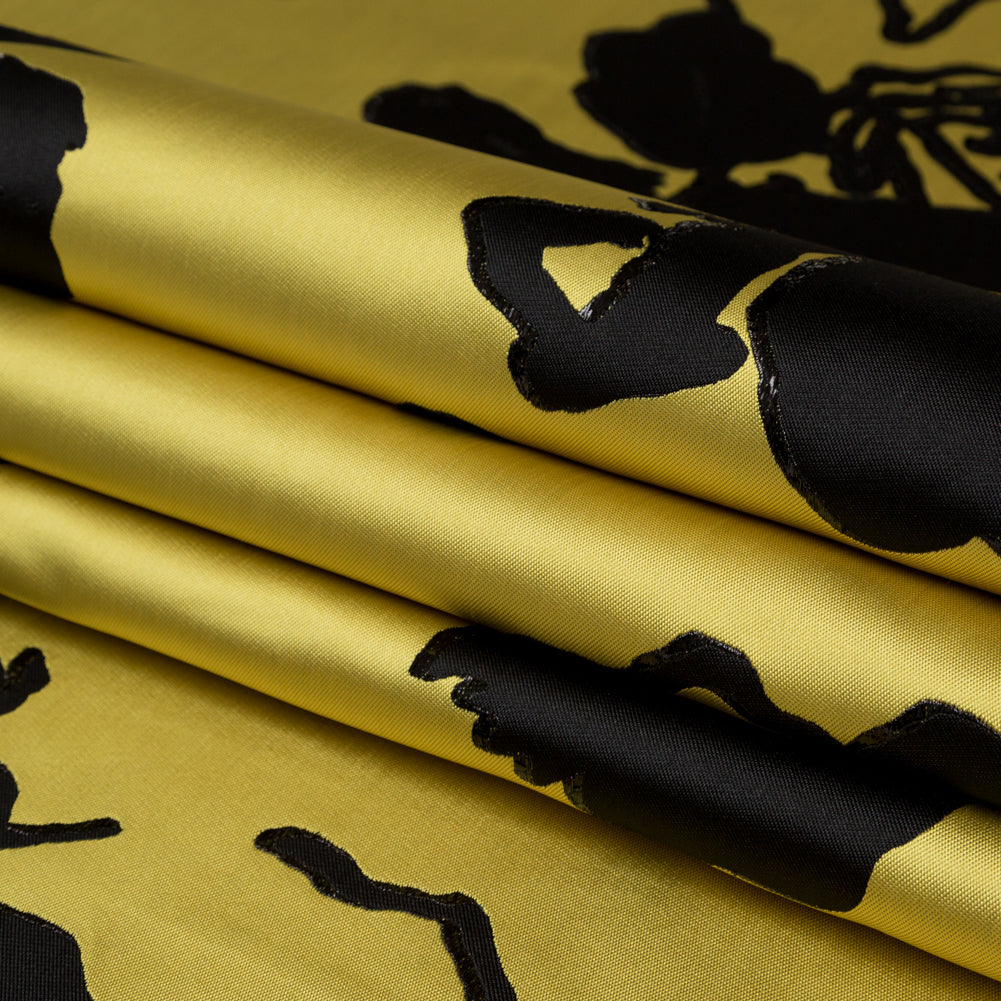 Metallic Abstract Jacquard Lame - Black and Blazing Yellow
