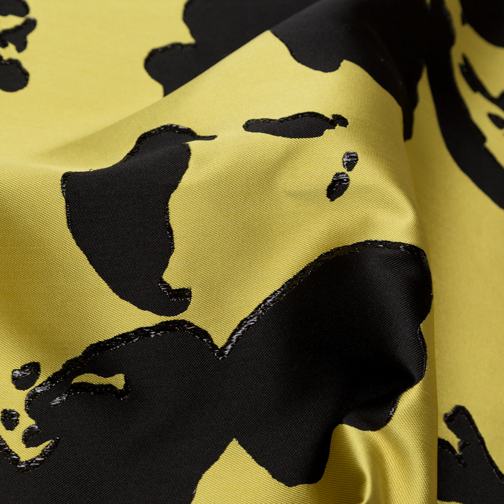 Metallic Abstract Jacquard Lame - Black and Blazing Yellow