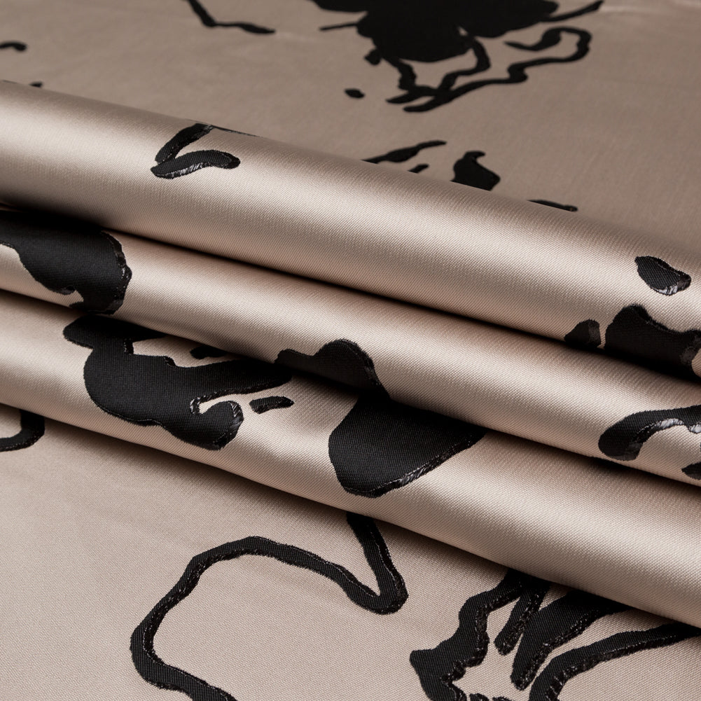 Metallic Abstract Jacquard Lame - Black and Mushroom
