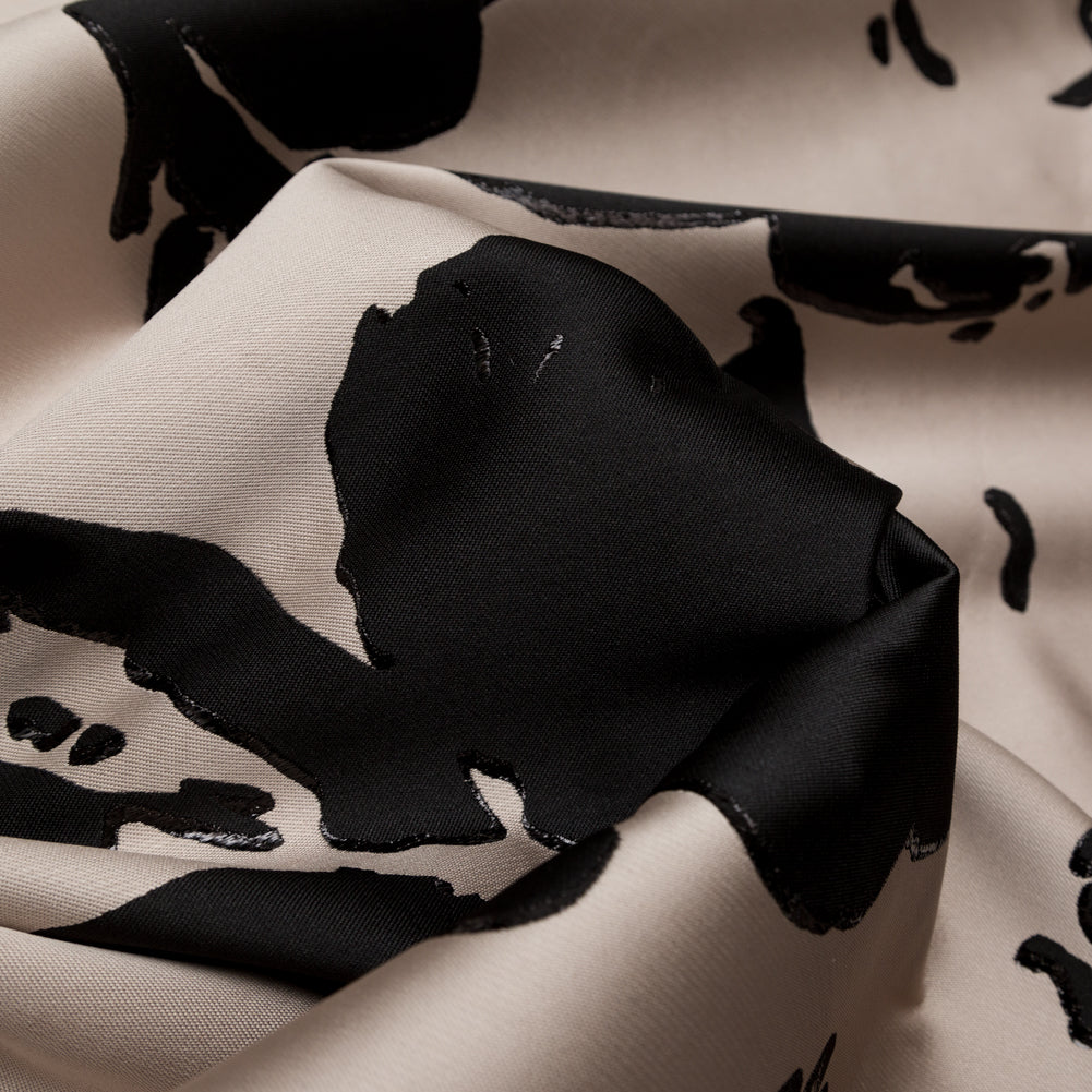 Metallic Abstract Jacquard Lame - Black and Mushroom
