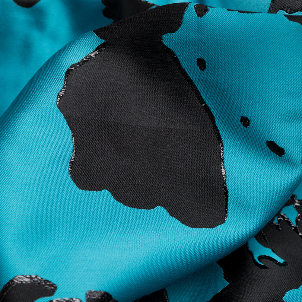 Metallic Abstract Jacquard Lame - Black and Barrier Reef