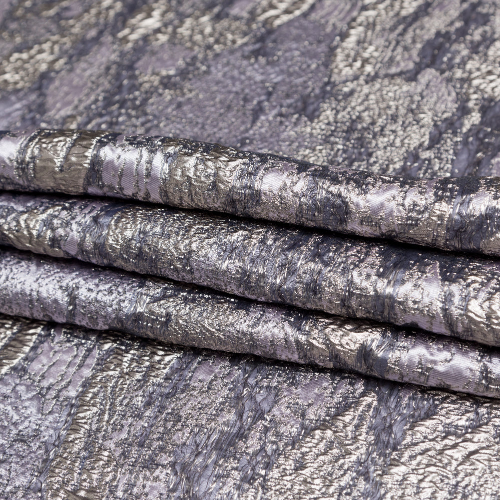 Metallic Aluminum and Orchid Haze Abstract Luxury Brocade