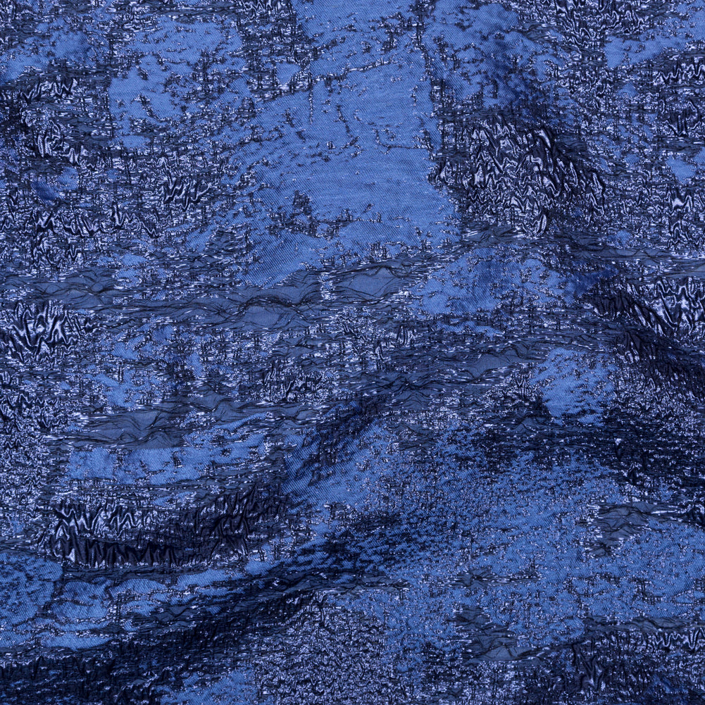 Metallic Blue Morpho and Navy Peony Abstract Luxury Brocade