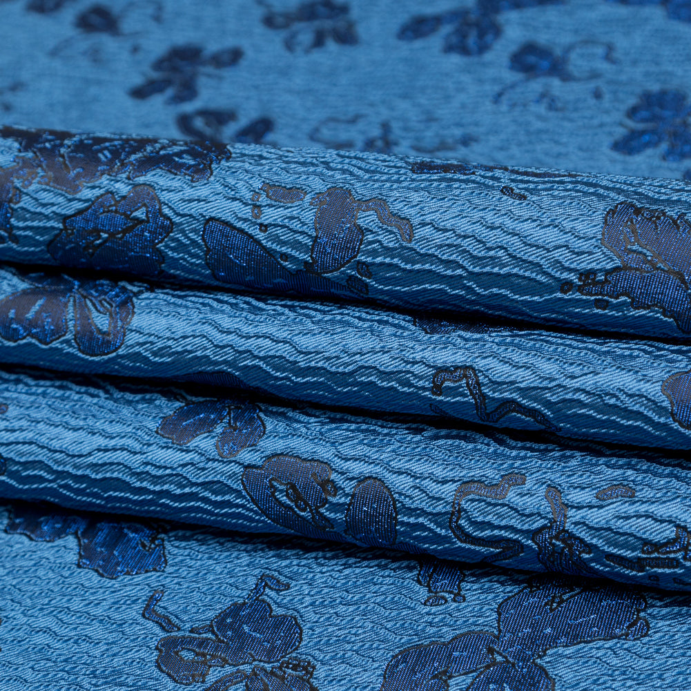 Metallic Baleine Blue and Black Floral Luxury Brocade
