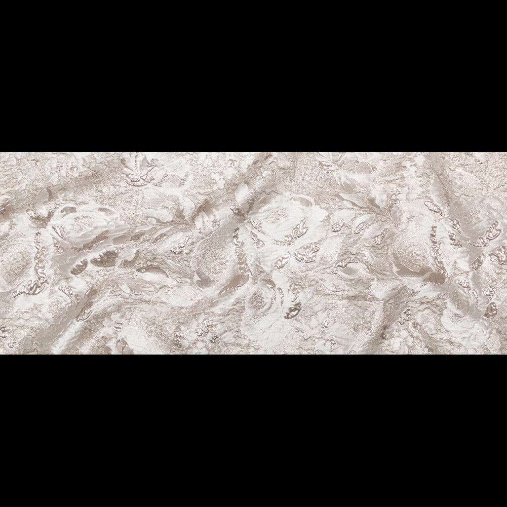 Metallic Silver and Castle Wall Rosy Luxury Brocade