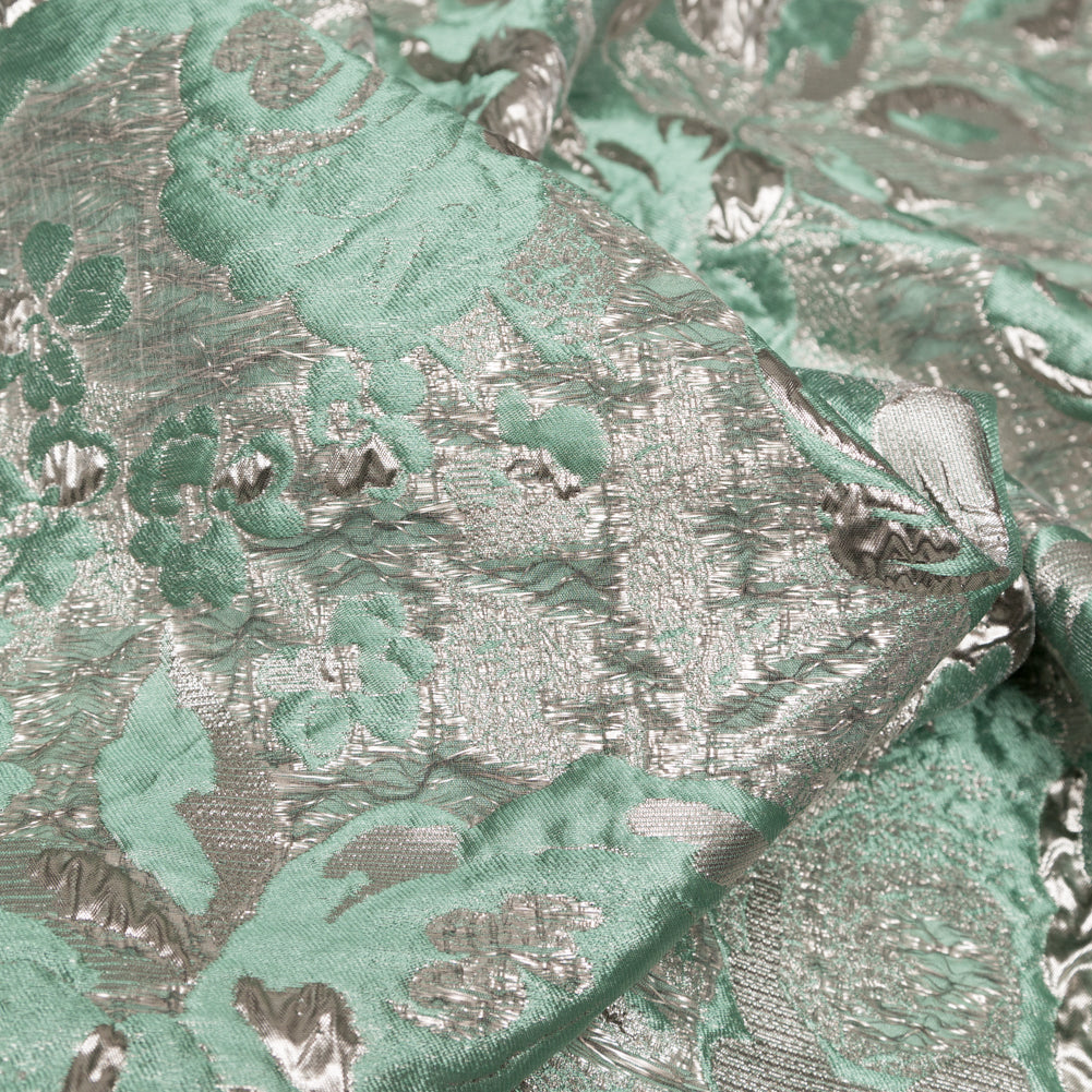 Metallic Simply Taupe and Winter Green Rosy Luxury Brocade